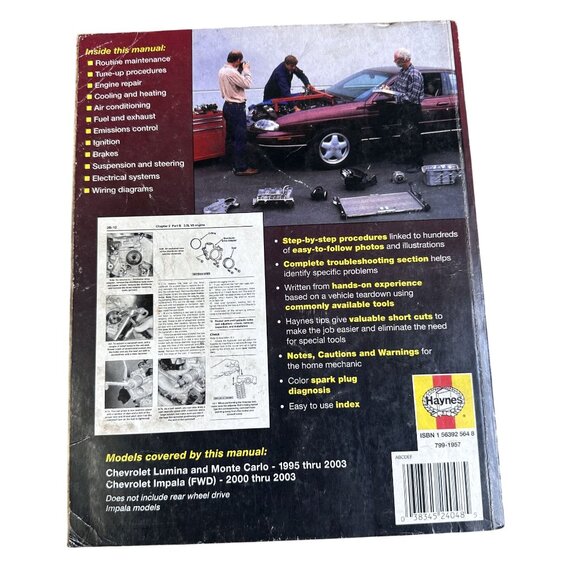 Vtg Haynes Repair Manual Chevrolet Lumina Monte Carlo Impala 1995-2003 - Picture 2 of 5